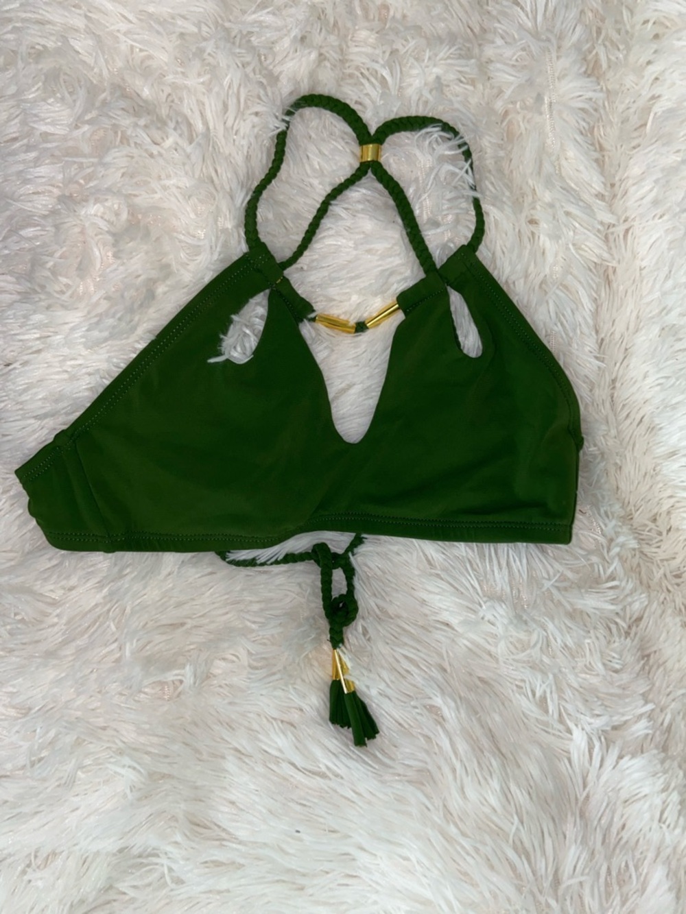 Robin Piccone Olive Green Halter Bikini Top with Gold Accents